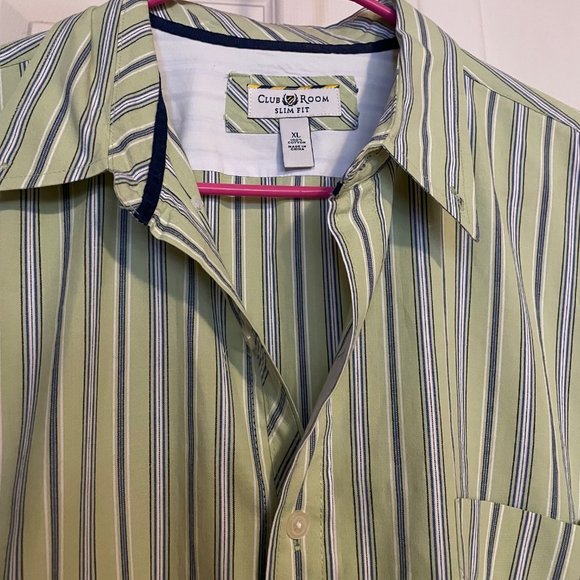 Mens Club Room Slim Fit Button Down Shirt Green Blue Stripe Size X-Large - Picture 2 of 4